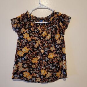 Old‎ Navy Floral Sheer Blouse with Ruffled Sleeves